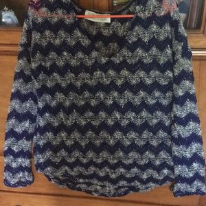 Long sleeve blue and white striped blouse